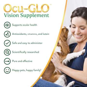 Ocu-GLO Cat & Dog Senior Supplement for Eye Support - Chewable Vision Vitamins Supplements for Large and Small Pets Care with Lutein, Omega-3 Fatty Acids, Grape Seed Extract & Antioxidants