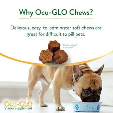 Ocu-GLO Cat & Dog Senior Supplement for Eye Support - Chewable Vision Vitamins Supplements for Large and Small Pets Care with Lutein, Omega-3 Fatty Acids, Grape Seed Extract & Antioxidants