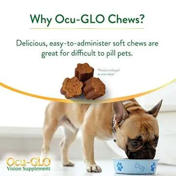 Ocu-GLO Cat & Dog Senior Supplement for Eye Support - Chewable Vision Vitamins Supplements for Large and Small Pets Care with Lutein, Omega-3 Fatty Acids, Grape Seed Extract & Antioxidants