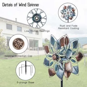 VEWOSTAR 63-Inch Vintage Wind Spinner for Garden Decor
