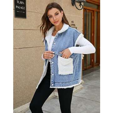 Shebote Womens Sherpa Fleece Lined Denim Vest - Stylish Winter Essential