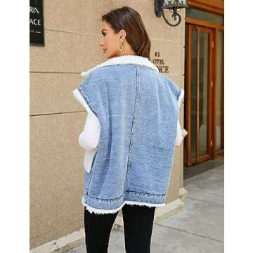 Shebote Womens Cozy Denim Vest with Sherpa Lining