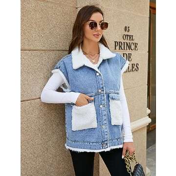Shebote Womens Cozy Denim Vest with Sherpa Lining
