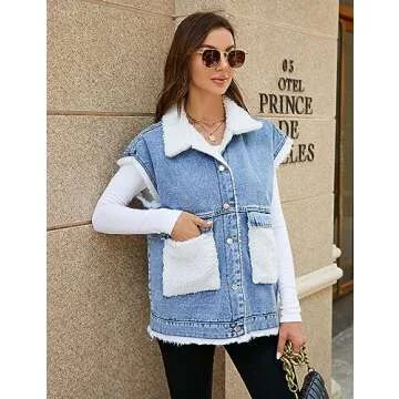 Shebote Womens Cozy Denim Vest with Sherpa Lining