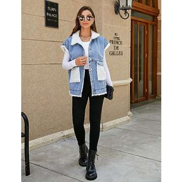 Shebote Womens Cozy Denim Vest with Sherpa Lining