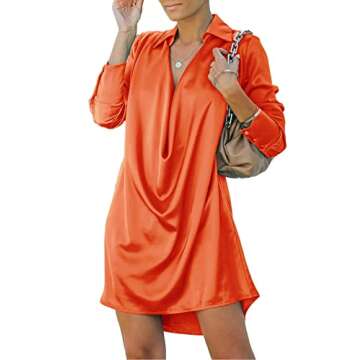 Sexy Casual Floral Print Shirt Dress for Women Deep V Neck Long Sleeve Button Down Loose Mini T Shirt DressesOrange S