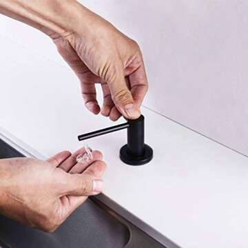 TUTEW Built in Sink Soap Dispenser, Kitchen Sink Soap Dispenser, Lotion Dispenser for Kitchen Sink, Matte Black Stainless Steel Pump Head,Sink Soap Dispenser with 17OZ Bottle