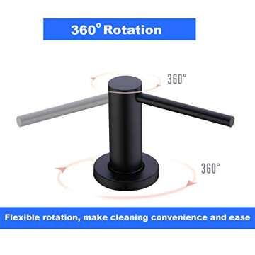 TUTEW Built in Sink Soap Dispenser, Kitchen Sink Soap Dispenser, Lotion Dispenser for Kitchen Sink, Matte Black Stainless Steel Pump Head,Sink Soap Dispenser with 17OZ Bottle