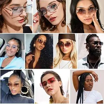 LASPOR 2 Pack Rectangle Rimless Sunglasses for Men Women Vintage Retro Square Gold Metal Frameless Glasses Tinted Lens（Green + Yellow）