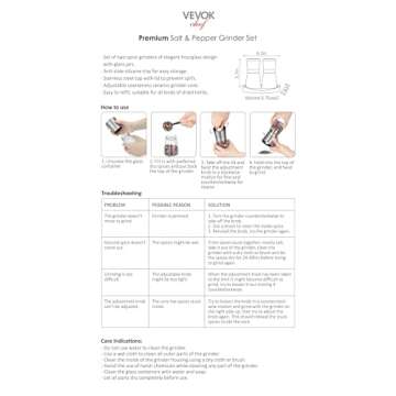 VEVOK CHEF Salt and Pepper Grinder Set Stainless Steel Adjustable Coarseness Ceramic Pepper Mill Salt Crusher with Silicone Tray Salt and Pepper Shaker Spice Grinder Kitchen