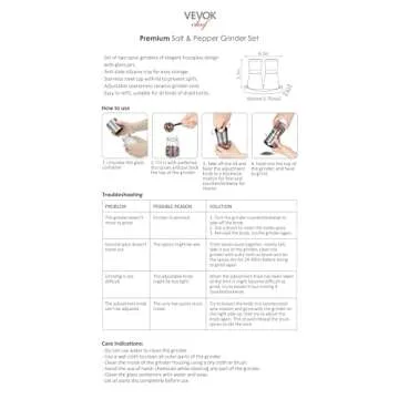 VEVOK CHEF Adjustable Salt and Pepper Grinder Set