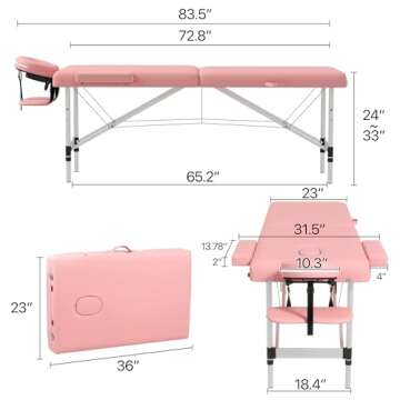 Homedraft Massage Table Massage Bed, Portable 2 Section Foldable Tattoo Bed, Height Adjustable Spa L...