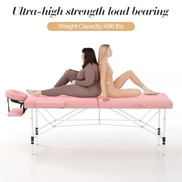 Homedraft Massage Table Massage Bed, Portable 2 Section Foldable Tattoo Bed, Height Adjustable Spa Lash Bed with Face Cradle, Home Light Weight Facial Salon Bed with Aluminum Frame, Light Pink