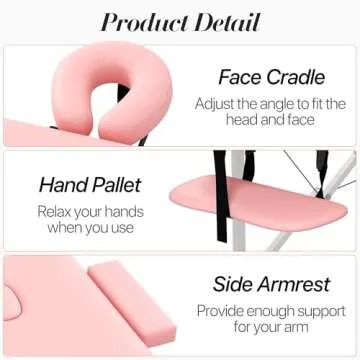 Homedraft Massage Table Massage Bed, Portable 2 Section Foldable Tattoo Bed, Height Adjustable Spa Lash Bed with Face Cradle, Home Light Weight Facial Salon Bed with Aluminum Frame, Light Pink