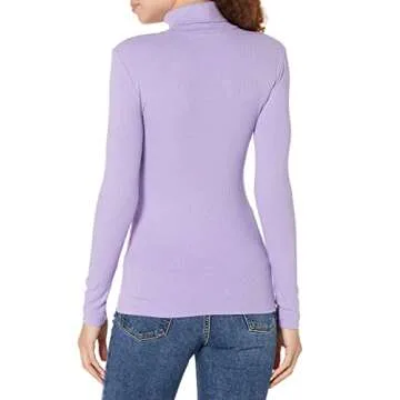 Amazon Essentials Women's Slim-Fit Layering Long Sleeve Knit Rib Turtleneck Top (Available in Plus Size), Pack of 2, White/Purple, Medium