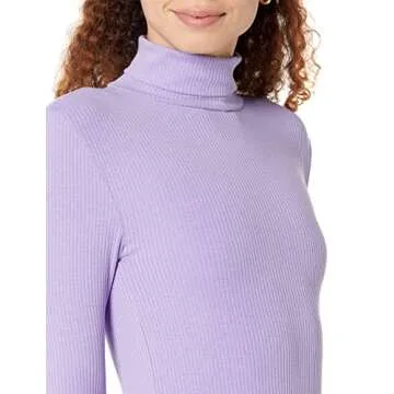 Amazon Essentials Women's Slim-Fit Layering Long Sleeve Knit Rib Turtleneck Top (Available in Plus Size), Pack of 2, White/Purple, Medium