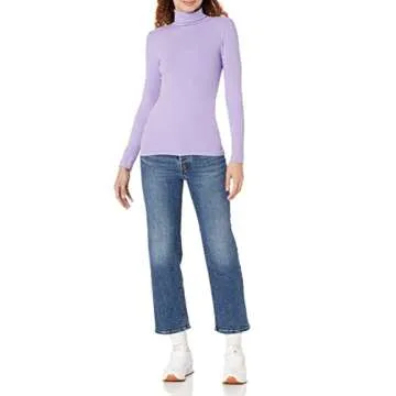 Amazon Essentials Women's Slim-Fit Layering Long Sleeve Knit Rib Turtleneck Top (Available in Plus Size), Pack of 2, White/Purple, Medium
