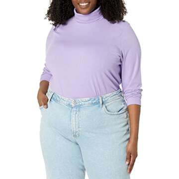 Amazon Essentials Women's Slim-Fit Layering Long Sleeve Knit Rib Turtleneck Top (Available in Plus Size), Pack of 2, White/Purple, Medium