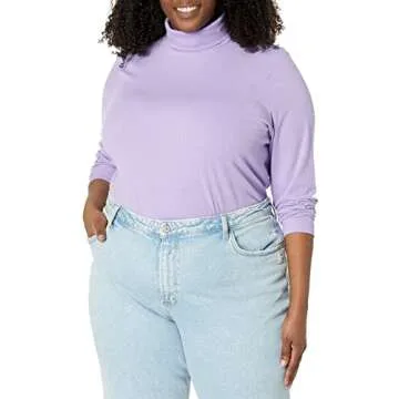 Amazon Essentials Women's Slim-Fit Layering Long Sleeve Knit Rib Turtleneck Top (Available in Plus Size), Pack of 2, White/Purple, Medium