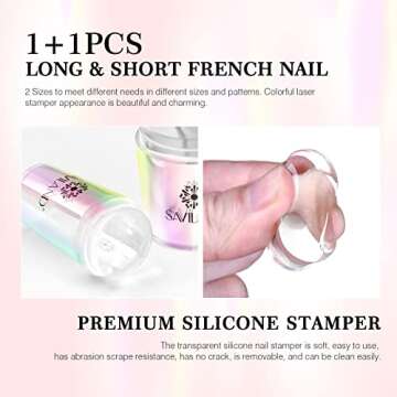 Saviland French Tip Nail Stamp: 5PCS Gold Radium Jelly Stamper Nail Art Kit, Long & Short Clear Sili...