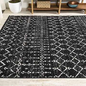 JONATHAN Y MOH101D-5 Moroccan Hype Boho Vintage Diamond Indoor Area-Rug Bohemian Easy-Cleaning Bedroom Kitchen Living Room Non Shedding, 5 X 8, Black/Ivory