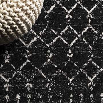 JONATHAN Y MOH101D-5 Moroccan Hype Boho Vintage Diamond Indoor Area-Rug Bohemian Easy-Cleaning Bedroom Kitchen Living Room Non Shedding, 5 X 8, Black/Ivory