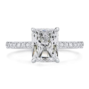 Bo.Dream Radiant Cut 2 Carat Cubic Zirconia Engagement Rings for Women Platinum Plated Sterling Silv...