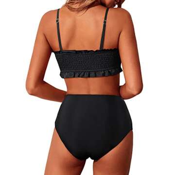 Tempt Me Black Women Bandeau High Waisted Bikini Sets Smocked Swimsuit Strapless Two Piece Bathing S...