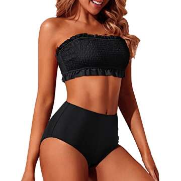Tempt Me Black Women Bandeau High Waisted Bikini Swimwear