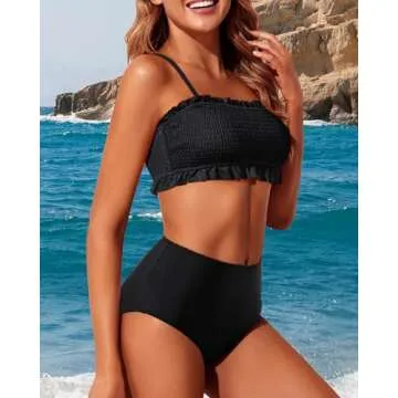 Tempt Me Black Women Bandeau High Waisted Bikini Swimwear