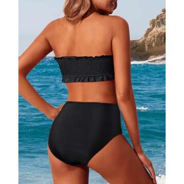 Tempt Me Black Women Bandeau High Waisted Bikini Swimwear