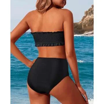 Tempt Me Black Women Bandeau High Waisted Bikini Swimwear