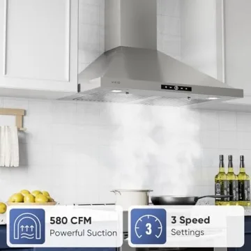 VIKIO HOME Wall Mount Range Hood with 580 CFM Performance