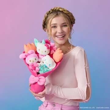 Hello Kitty and Friends - 12-inch Plush Valentine’s Bouquet - 9 Plush - Officially Licensed Product from Jazwares - Ages 6+