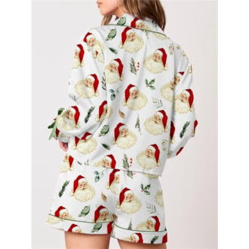 Cute Christmas Pajamas for Women Long Sleeve Bow Shorts Set
