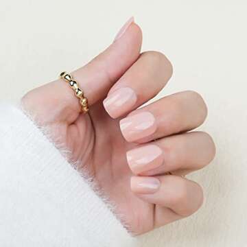 Short Press on Nails Pink, Glossy Acrylic Fake Nails Natural, 24pcs False Nails with Designs, Glue o...