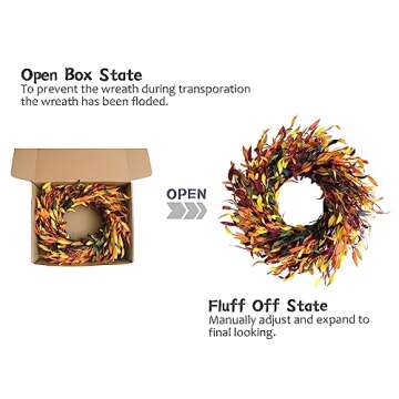 Bibelot Fall Leaf Wreath, 20’’ Autumn Front Door Wreath, Harvest Wreath with Leaves, Fall Decorations for Indoor Outside Wall Window Festival Thanksgiving Fall Autumn Decor
