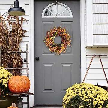 Bibelot Fall Leaf Wreath, 20’’ Autumn Front Door Wreath, Harvest Wreath with Leaves, Fall Decorations for Indoor Outside Wall Window Festival Thanksgiving Fall Autumn Decor