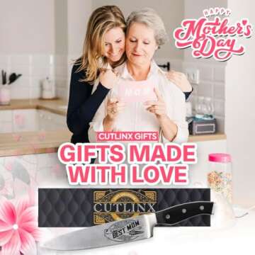CUTLINX Birthday Gift BEST MOM - Premium Chef Knife Gift - 8 in. Stainless Carbon Steel Kitchen Kniv...
