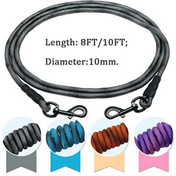 MayPaw 8FT/10FT Dog Tie Out/Check Cord, Heavy Duty Nylon Rope Training Leash, 3/8-Inch Thick Dog Tether for Strong Small Medium Large Dogs Indoor or Outdoor Walking, Camping, Hiking, Playing