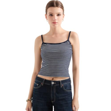 SUUKSESS Women Cotton Ribbed Going Out Camisole Tops Trendy Y2k Spaghetti Thin Strap Tank Tops (Stri...