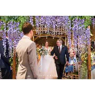 DearHouse 12 Pack 3.6 Feet Artificial Fake Wisteria Vine Ratta Hanging Garland Silk Flowers String Home Party Wedding Decor (Purple 2)