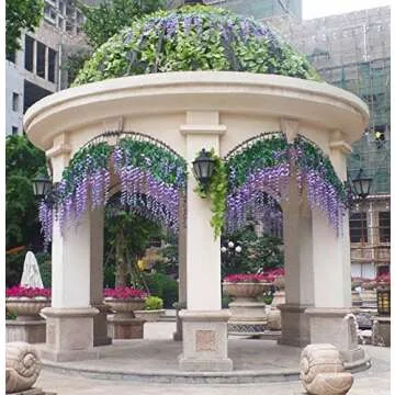 DearHouse 12 Pack 3.6 Feet Artificial Fake Wisteria Vine Ratta Hanging Garland Silk Flowers String Home Party Wedding Decor (Purple 2)