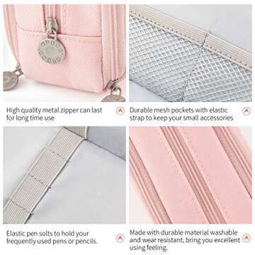 CICIMELON Large Capacity Pencil Case 3 Compartment Pouch Pen Bag for School Teen Girl Boy Men Women (Pink)