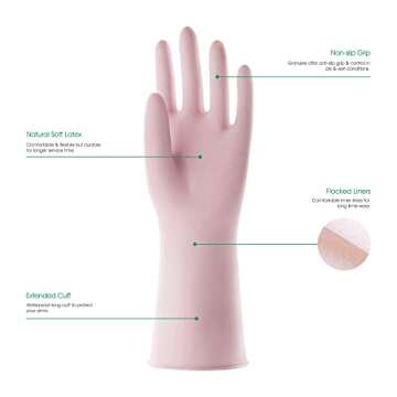 COOLJOB Small Household Rubber Gloves with Cotton Liner & Non-slip Grip, Waterproof Long Lasting Dis...