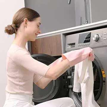 COOLJOB Small Household Rubber Gloves with Cotton Liner & Non-slip Grip, Waterproof Long Lasting Dishwashing Gloves for Kitchen & Bathroom Cleaning, Light Pink, 1 Pair