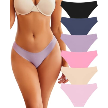 FINETOO 6 Pack Women’s Underwear Seamless Bikini Panties Low Rise Cheeky Underwear Stretch Hipster...