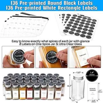 MIUKAA 5 Tier Black Metal Spice Drawer Organizer with 34 Spice Jars, 372 Named Labels, Shake Lids and Airtight Aluminium Caps