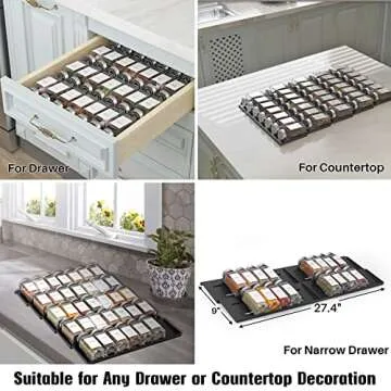 MIUKAA 5 Tier Black Metal Spice Drawer Organizer with 34 Spice Jars, 372 Named Labels, Shake Lids and Airtight Aluminium Caps