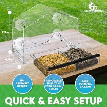 Gray Bunny Window Bird Feeder for Close Birdwatching